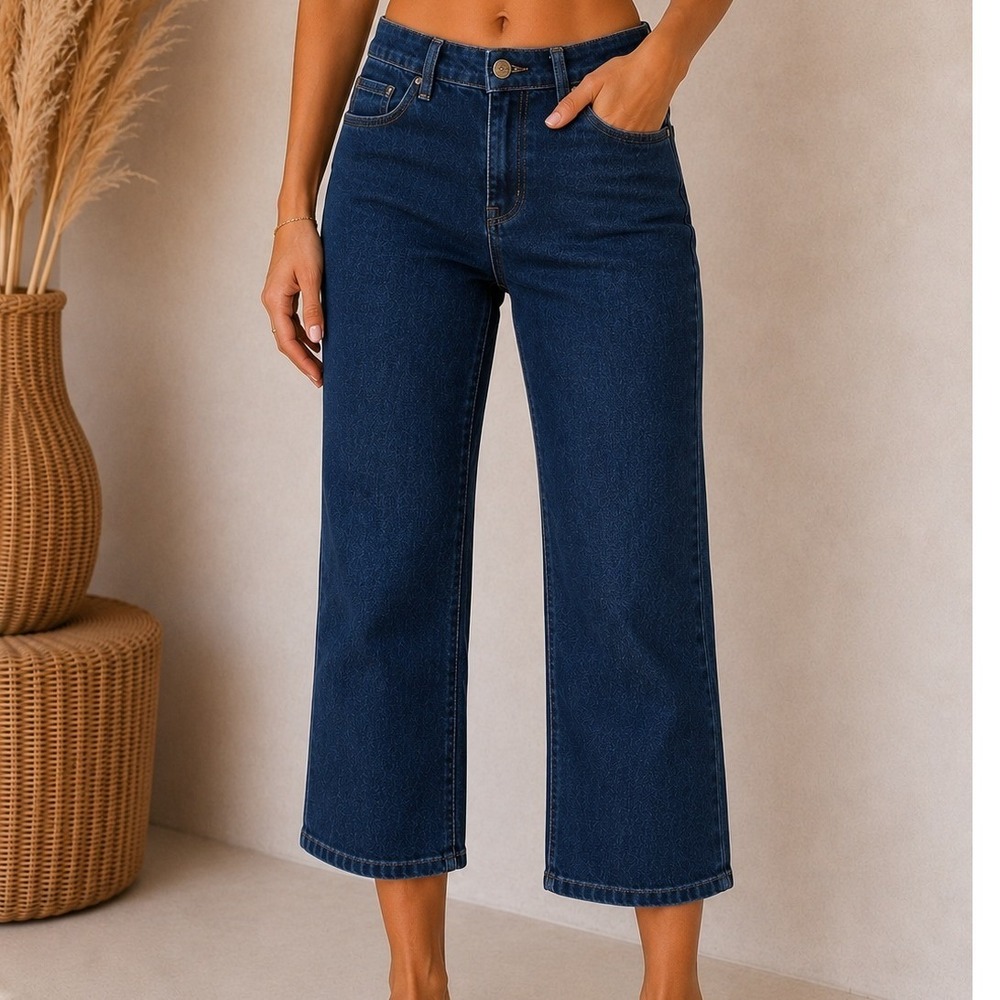Madewell Womens‎ Straight Leg Crop Jeans Dark Indigo Blue Size 30 Stretch Denim
